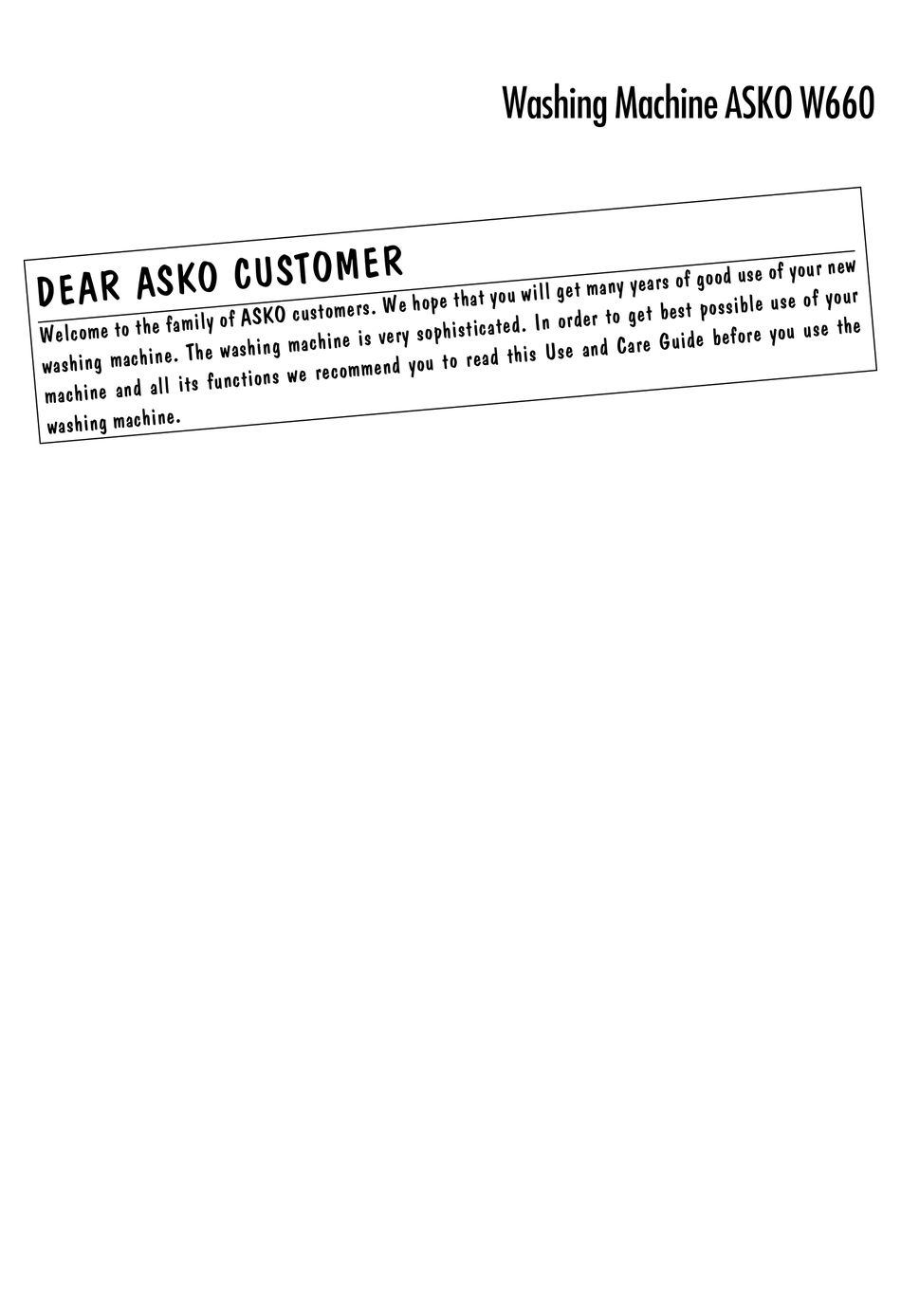 ASKO W660 WASHER USE AND CARE MANUAL ManualsLib