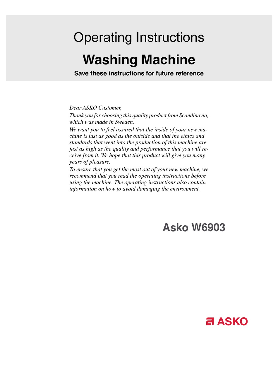 ASKO W6903SS OPERATING INSTRUCTIONS MANUAL Pdf Download | ManualsLib