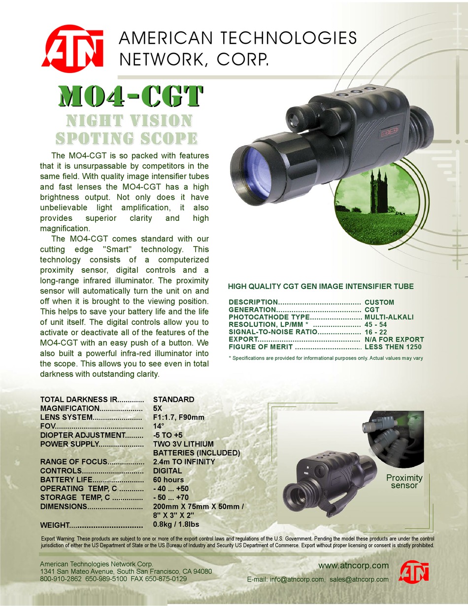 ATN MO4CGT MONOCULAR SPECIFICATIONS ManualsLib