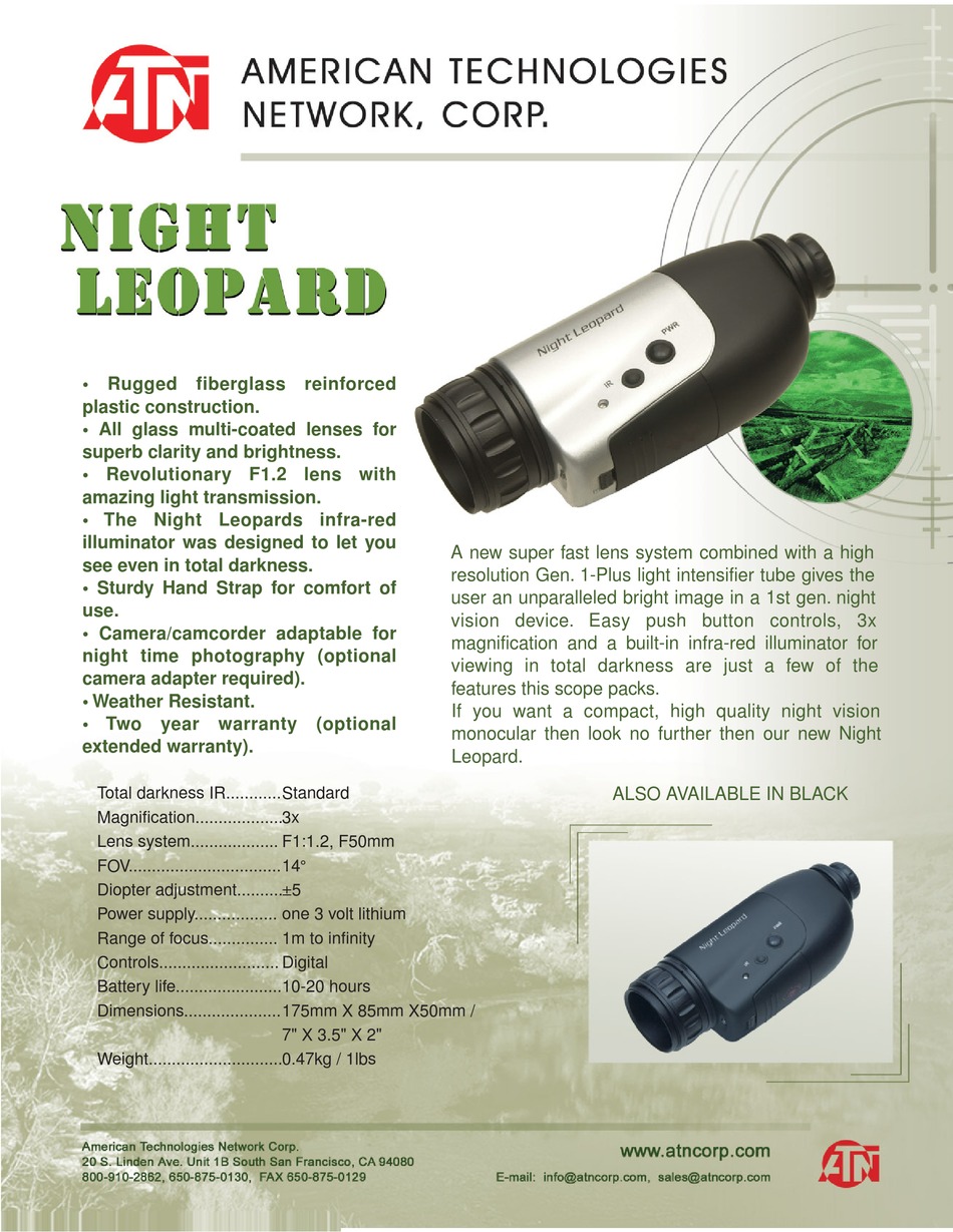 ATN NIGHT LEOPARD MONOCULAR SPECIFICATIONS ManualsLib