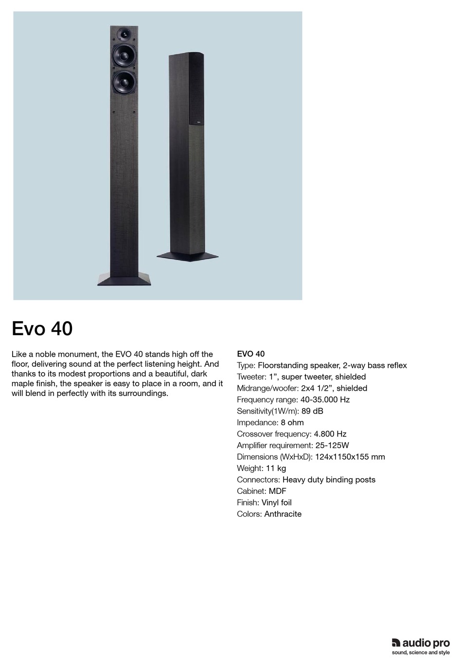 AUDIO PRO EVO SERIES EVO 40 SPEAKER SPECIFICATIONS ManualsLib