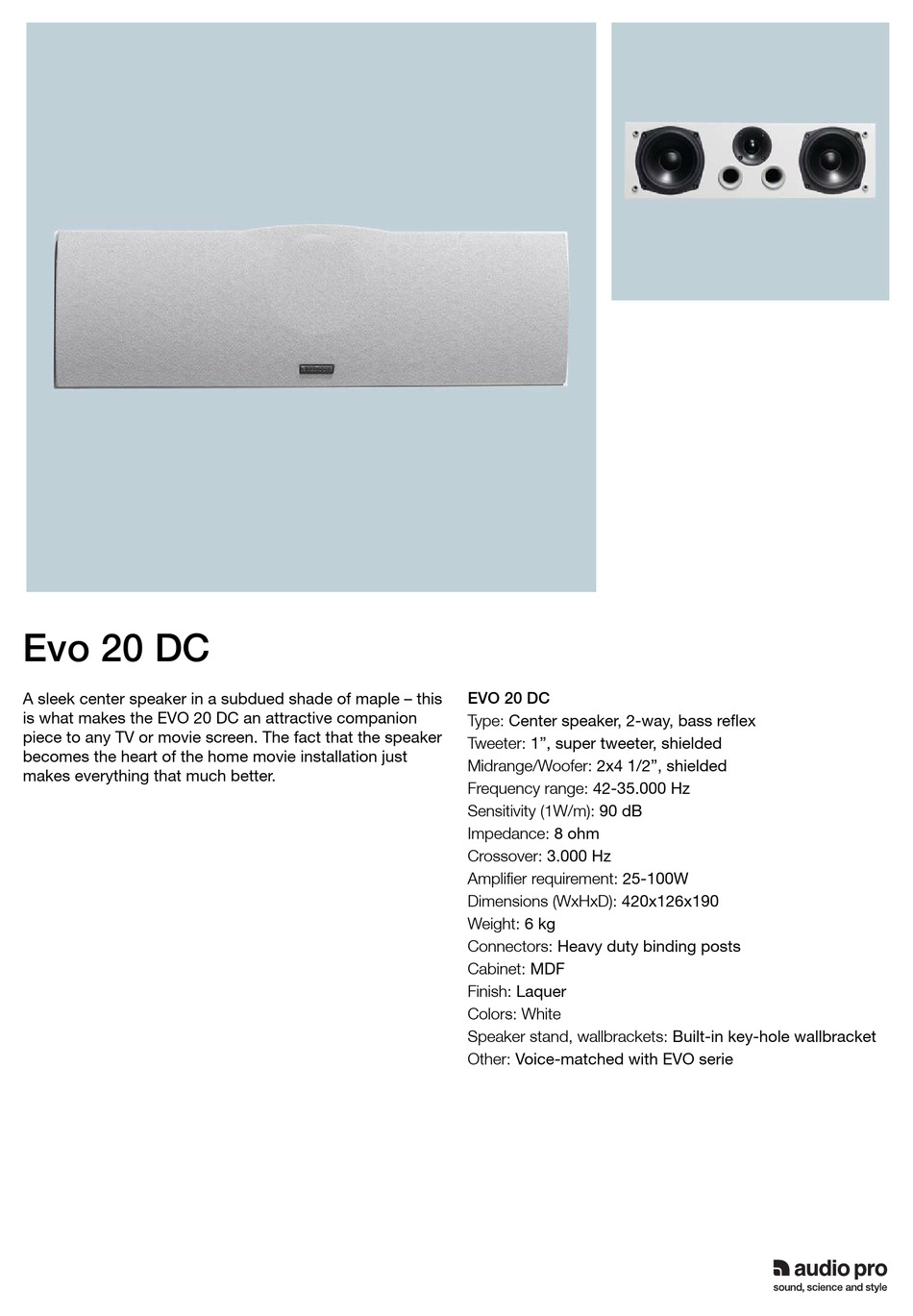 AUDIO PRO EVO 20DC SPEAKER SPECIFICATIONS ManualsLib
