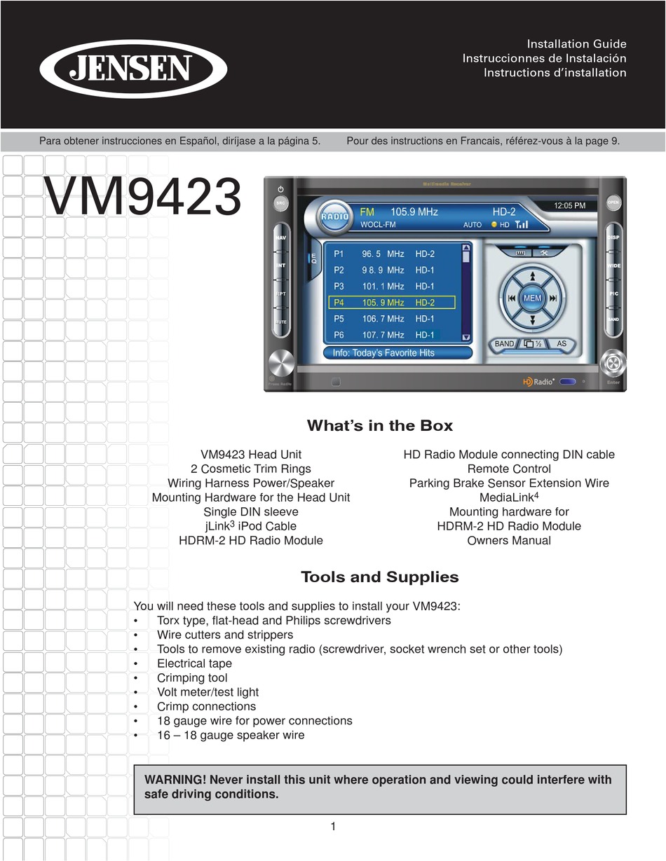 JENSEN VM9423 INSTALLATION MANUAL Pdf Download | ManualsLib