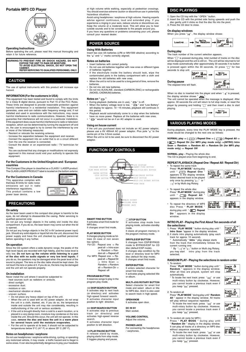 AUDIOVOX CE152MP CD PLAYER OPERATING INSTRUCTIONS | ManualsLib