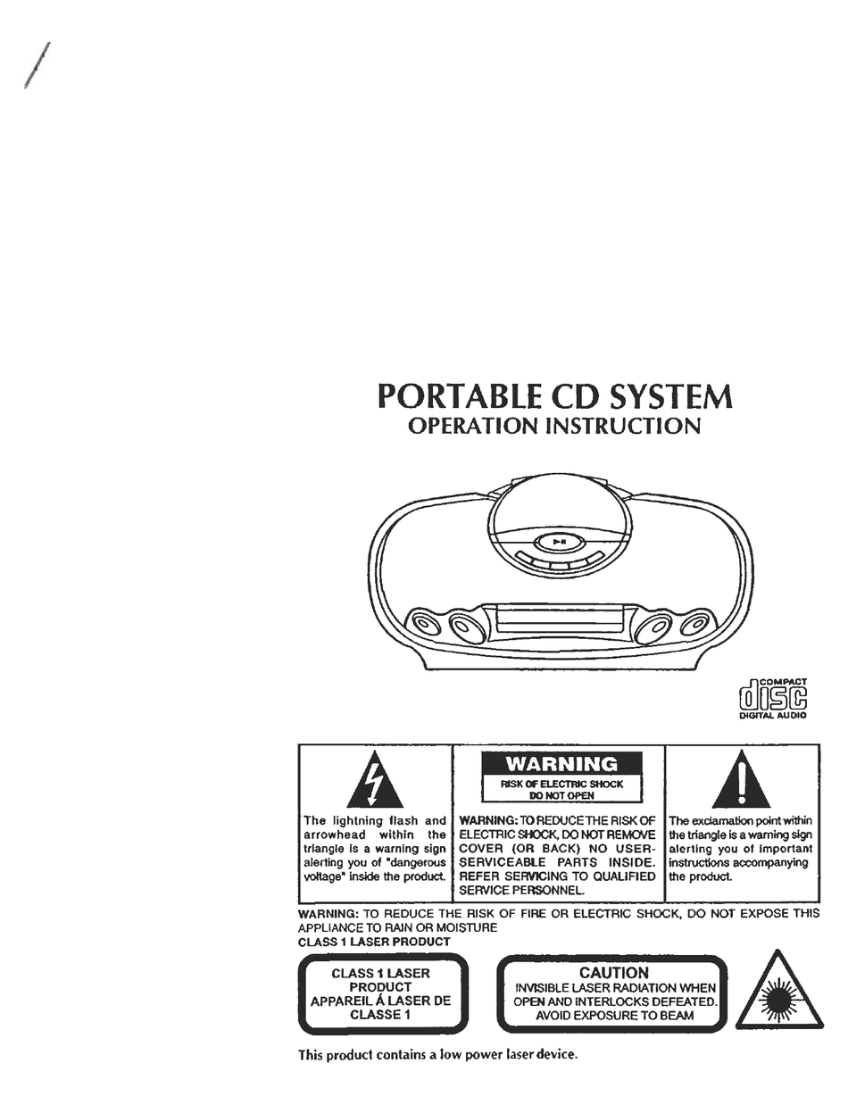 AUDIOVOX CE211R CD PLAYER OPERATION INSTRUCTION MANUAL | ManualsLib