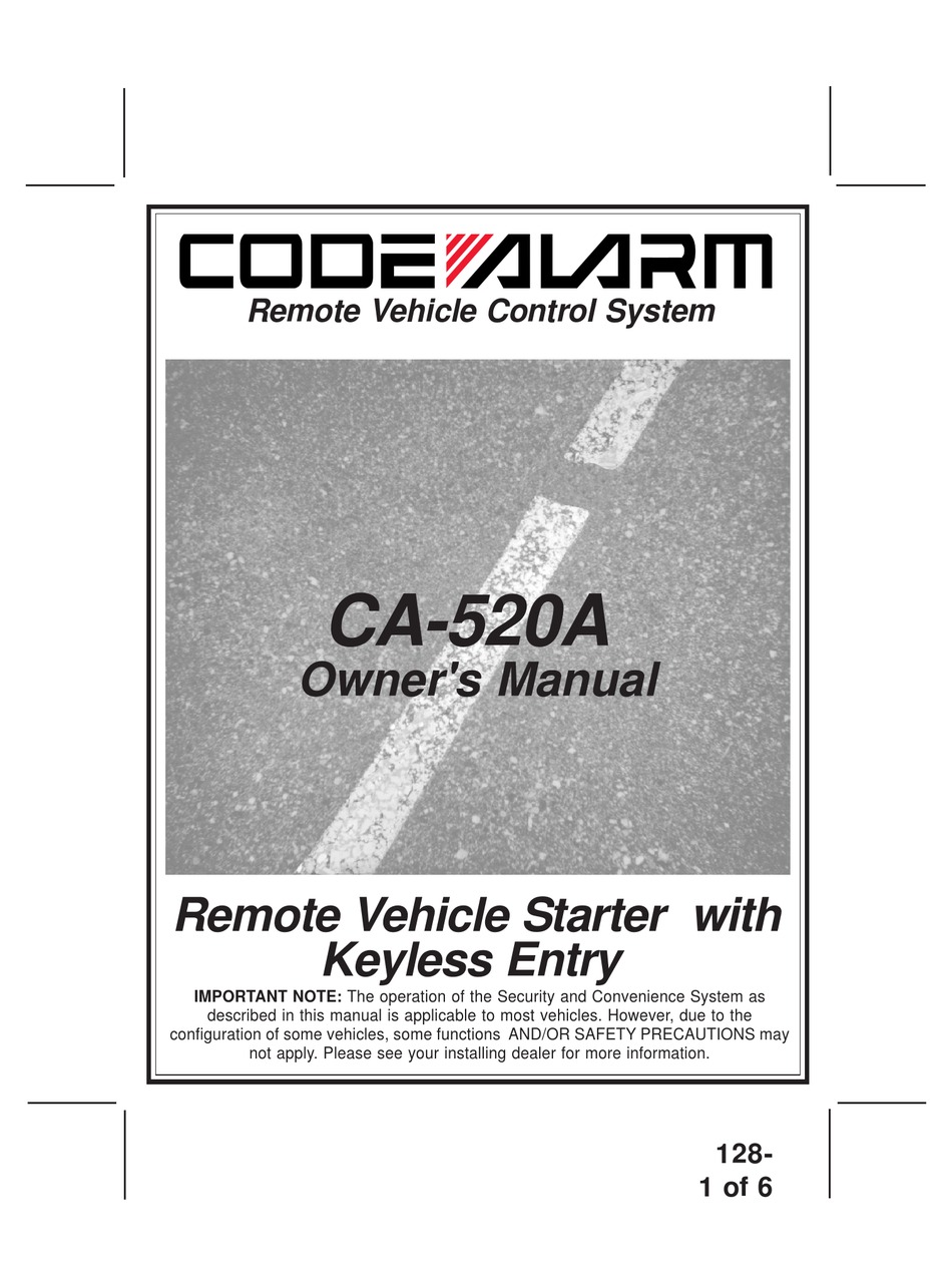 CODE ALARM CA520A REMOTE STARTER OWNER