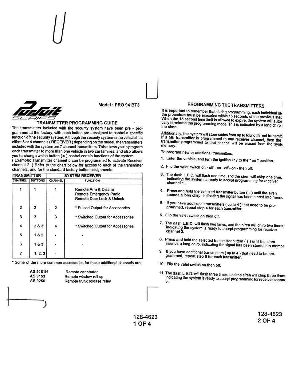 AUDIOVOX PRO94BT3 PROGRAMMING MANUAL Pdf Download | ManualsLib