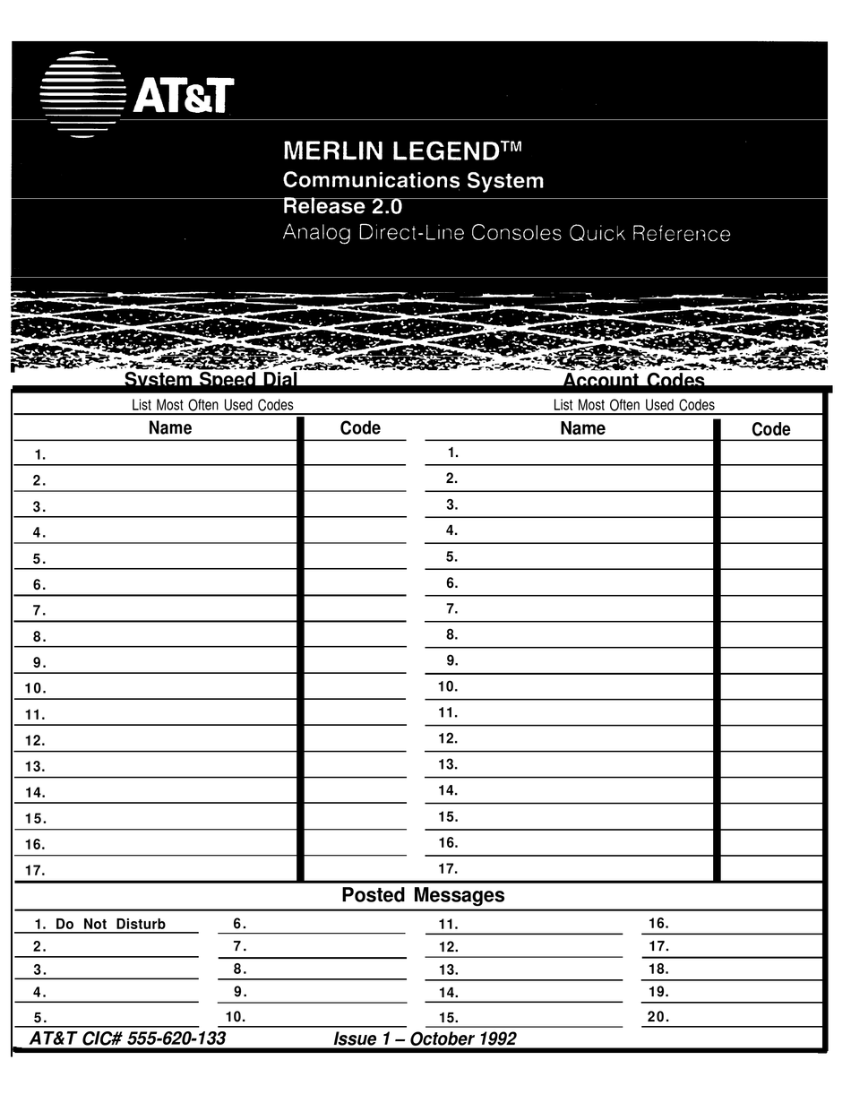 At T Merlin Legend Bis22d Quick Reference Pdf Download Manualslib