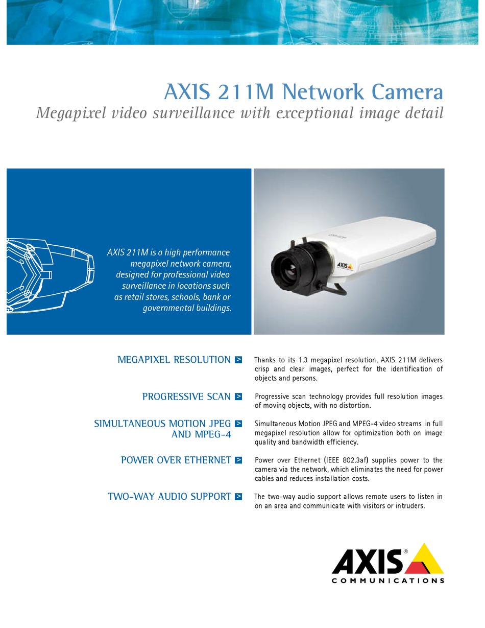 AXIS 211 SECURITY CAMERA BROCHURE & SPECS ManualsLib