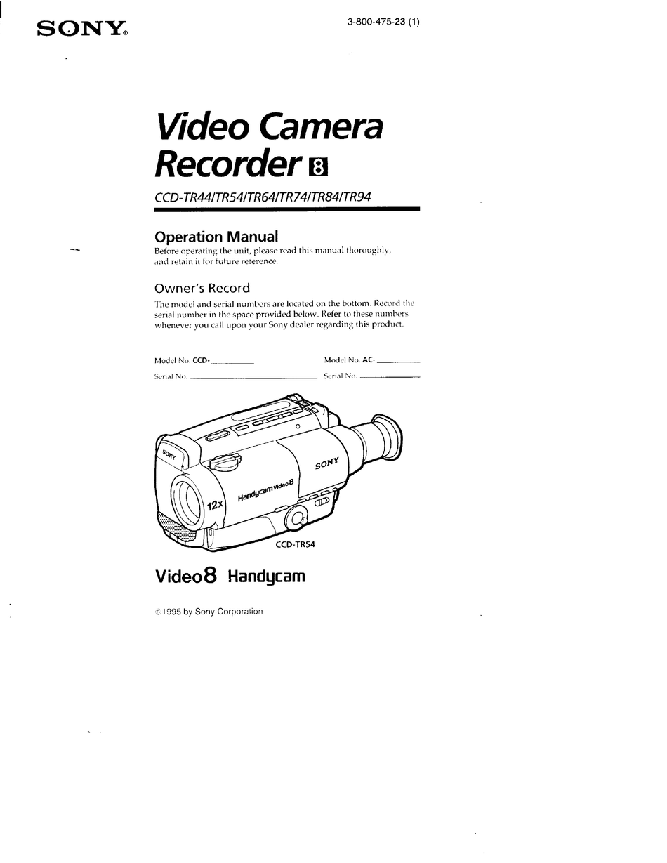 Sony Handycam CCD-TR94 Video8 Caméscope 8mm