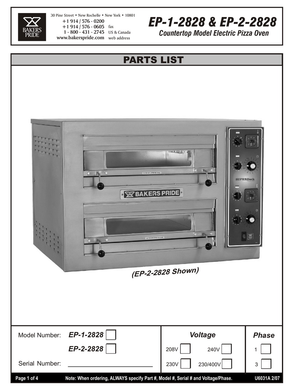 BAKERS PRIDE EP-1-2828 PARTS LIST Pdf Download | ManualsLib