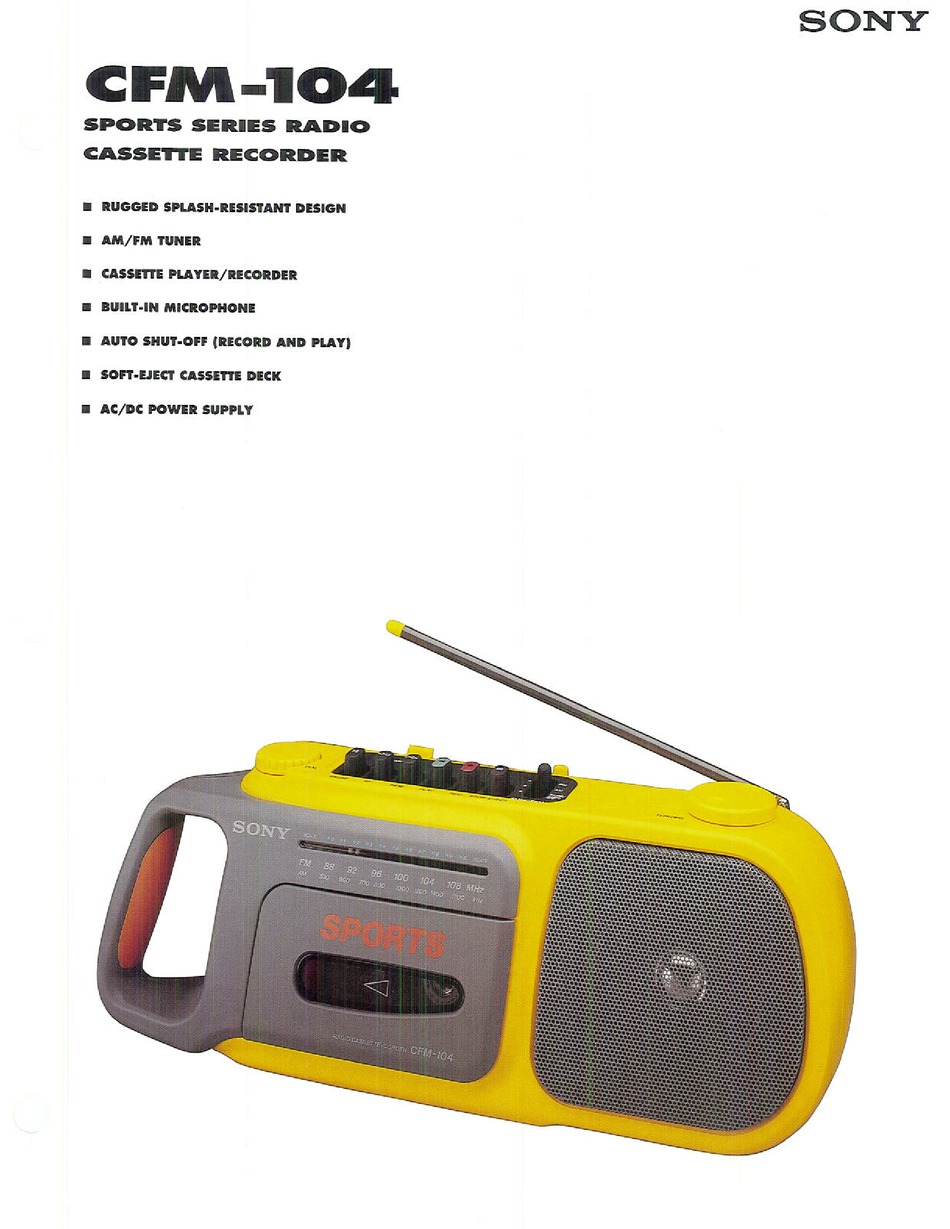 SONY CFM-104 MARKETING CASSETTE PLAYER SPECIFICATIONS | ManualsLib