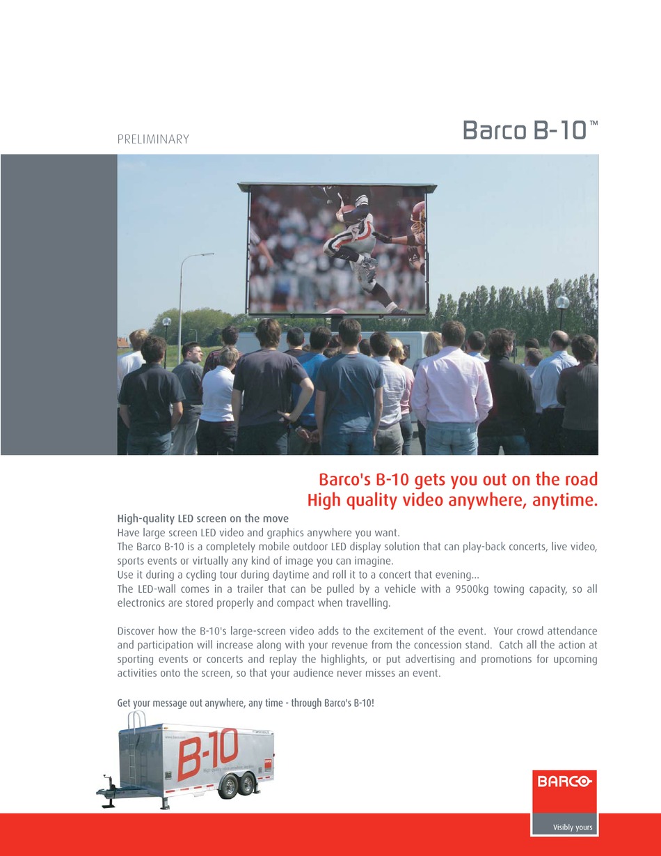 BARCO B-10 MONITOR SPECIFICATIONS | ManualsLib