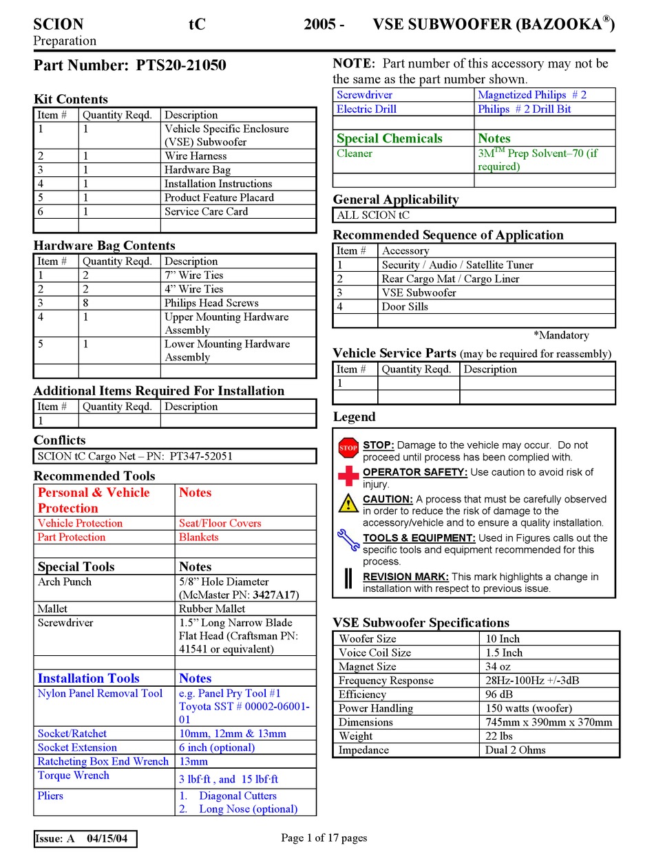 BAZOOKA PTS2021050 SUBWOOFER INSTALLATION INSTRUCTIONS MANUAL ManualsLib