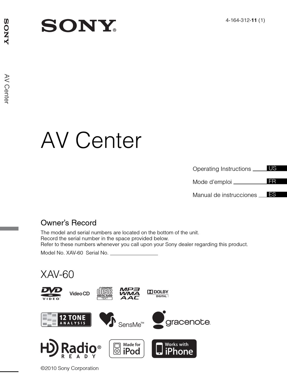 Sony Xav 60 Car Video System Operating Instructions Manual Manualslib
