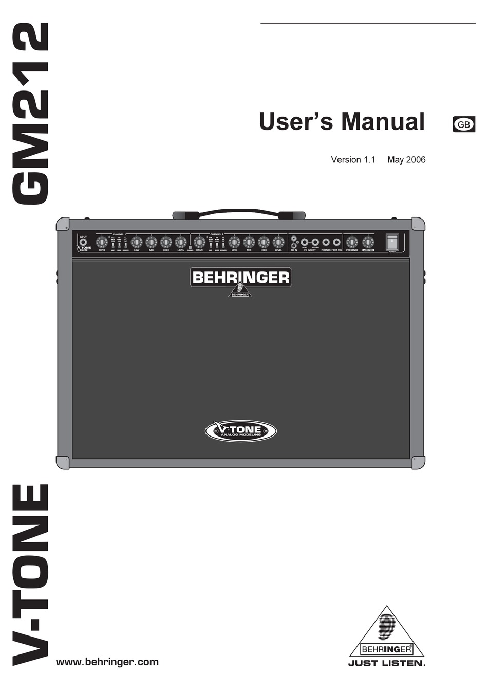 BEHRINGER V-TONE GM212 AMPLIFIER USER MANUAL | ManualsLib