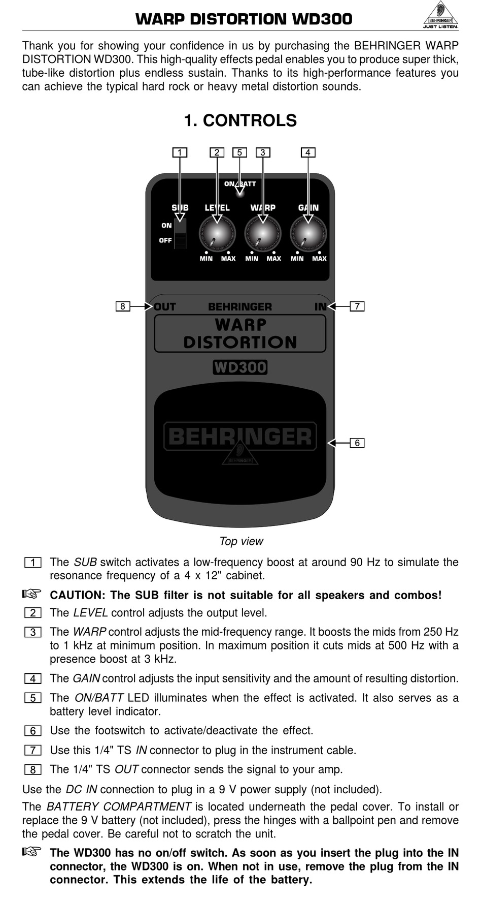 Behringer Warp Distortion Wd300 User Manual Pdf Download Manualslib