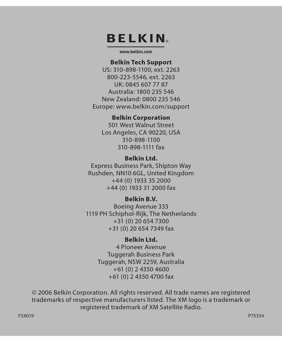 belkin model f9l1001v1 manual