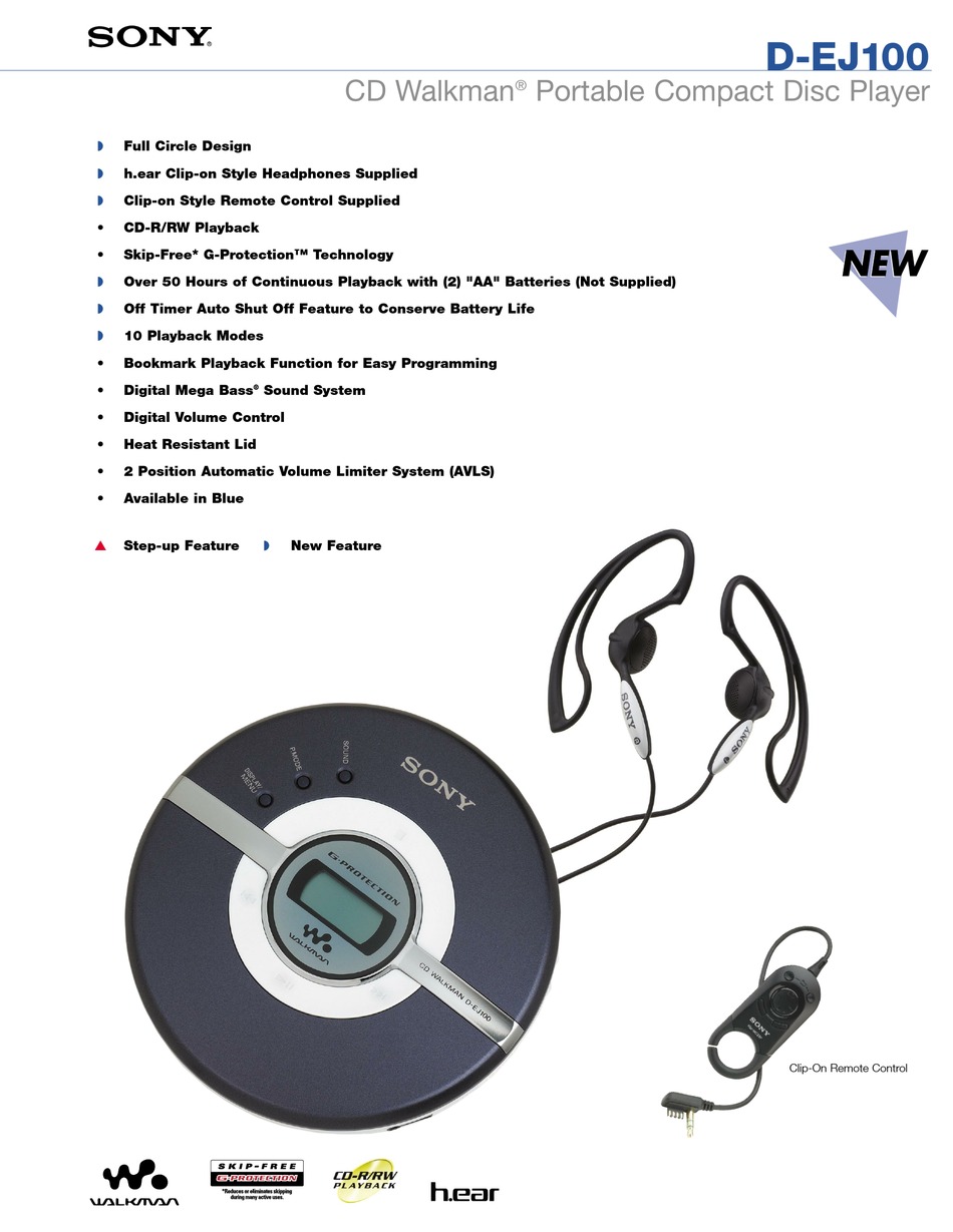 SONY CD WALKMAN DEJ100 CD PLAYER SPECIFICATIONS ManualsLib