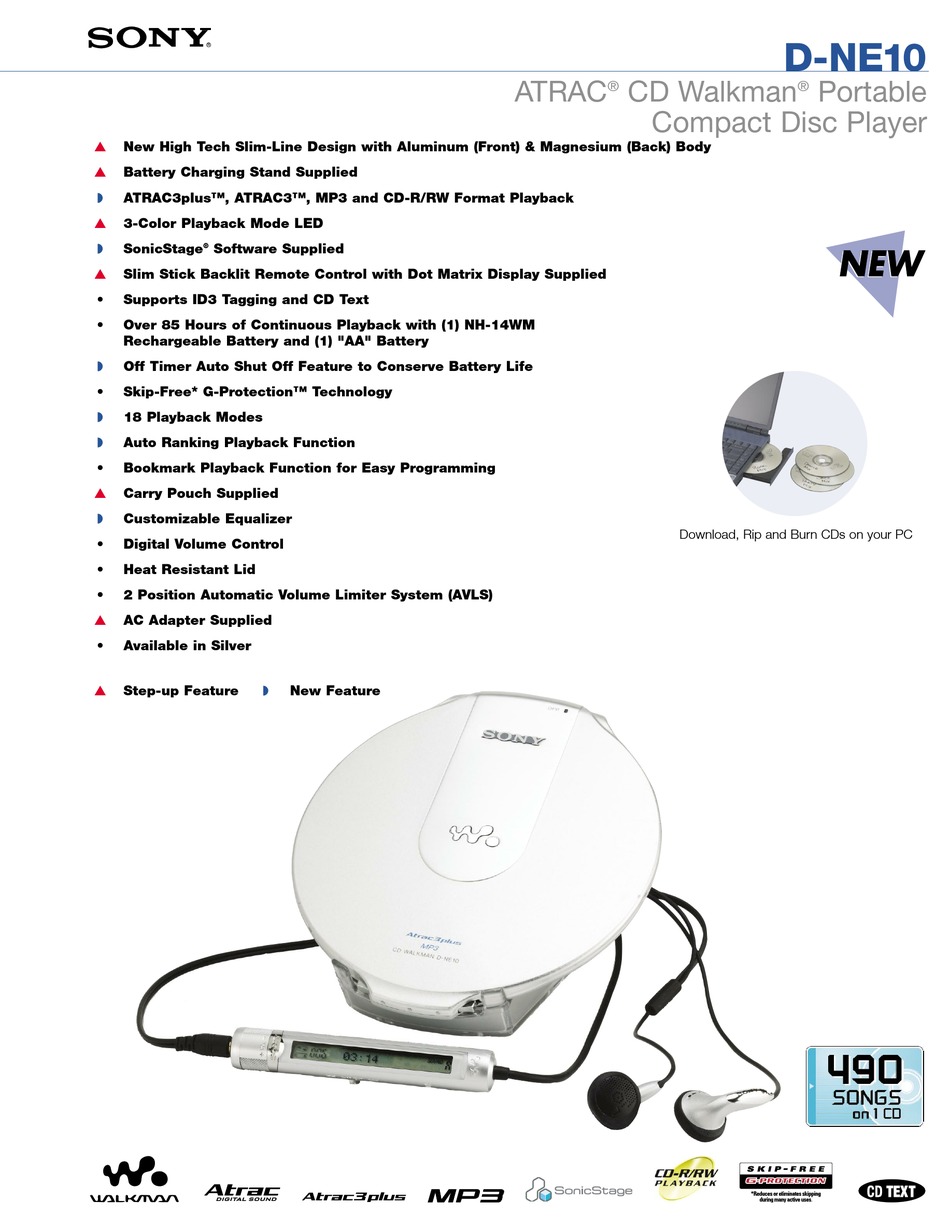 SONY D-NE10 OPERATING INSTRUCTIONS (PRIMARY MANUAL) CD