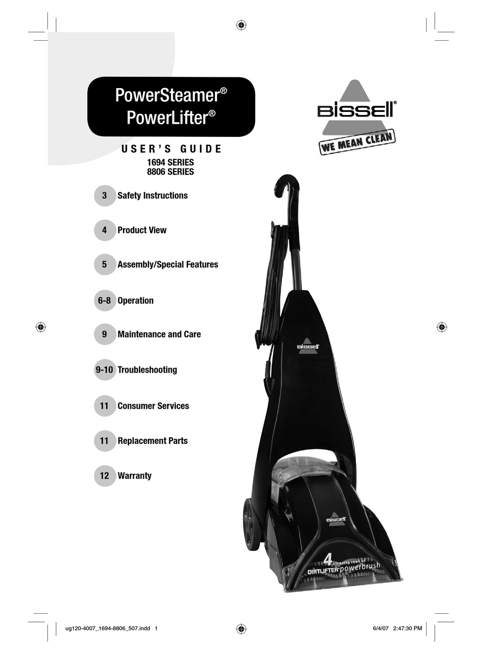 BISSELL 1694W VACUUM CLEANER USER MANUAL ManualsLib