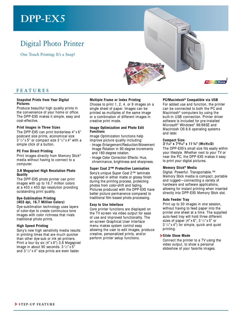 SONY DPPEX5 PRINTER SPECIFICATIONS ManualsLib