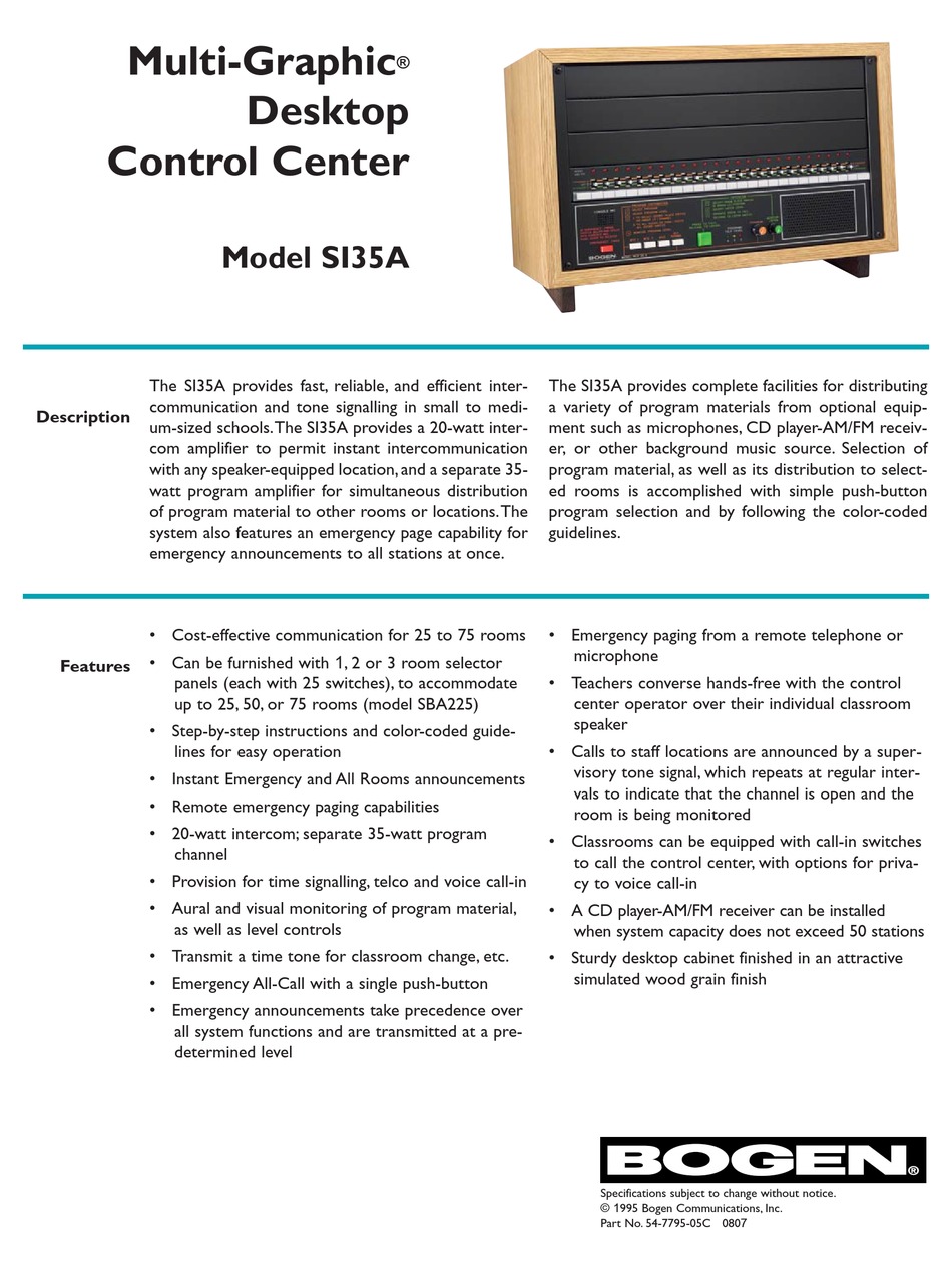 BOGEN MULTIGRAPHIC SI35A SYSTEM SPECIFICATIONS ManualsLib