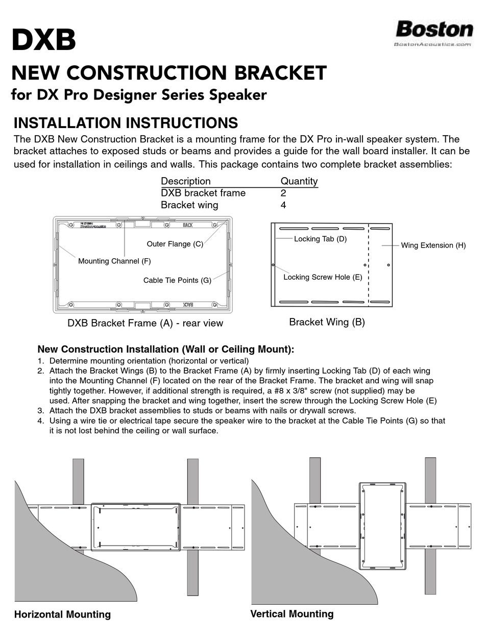 BOSTON ACOUSTICS DESIGNER SERIES DX PRO TV MOUNT INSTALLATION