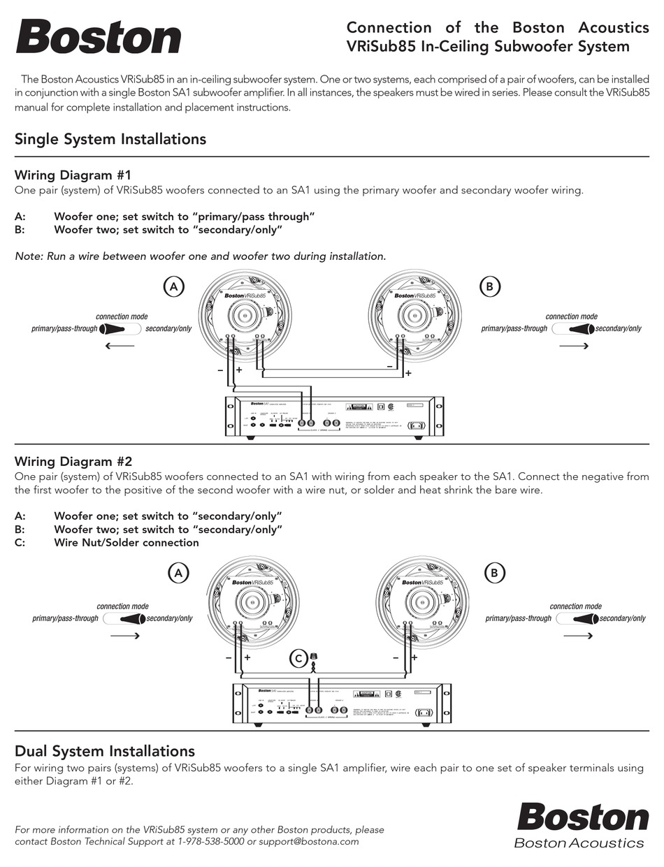 BOSTON ACOUSTICS VRISUB85 SUBWOOFER CONNECTION MANUAL | ManualsLib