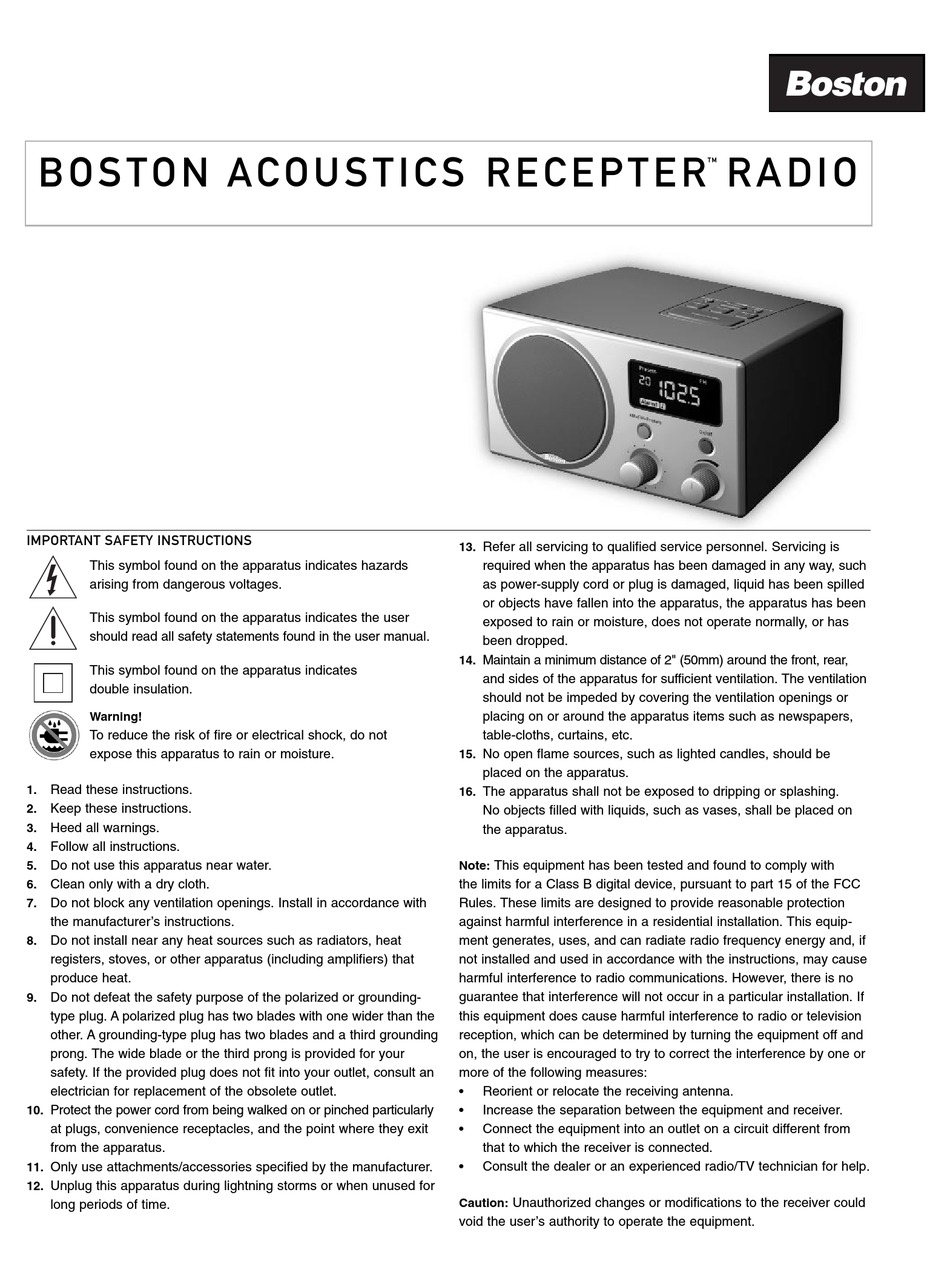 BOSTON ACOUSTICS RECEPTER-P USER MANUAL Pdf Download | ManualsLib