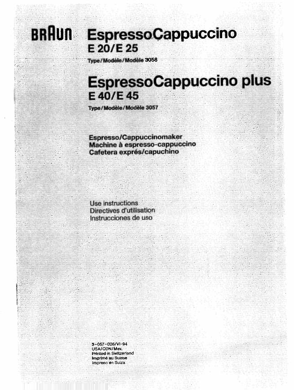 BRAUN ESPRESSOCAPPUCINO E20 COFFEE MAKER USE INSTRUCTIONS ManualsLib