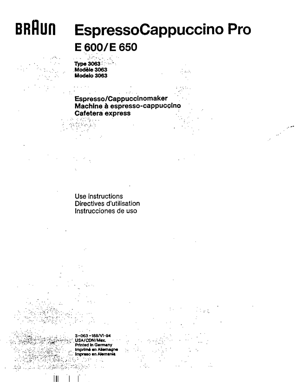 BRAUN E600 COFFEE MAKER USE INSTRUCTIONS ManualsLib