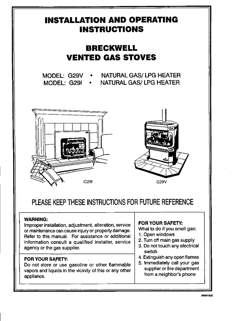 BRECKWELL G29I STOVE INSTALLATION AND OPERATING INSTRUCTIONS MANUAL
