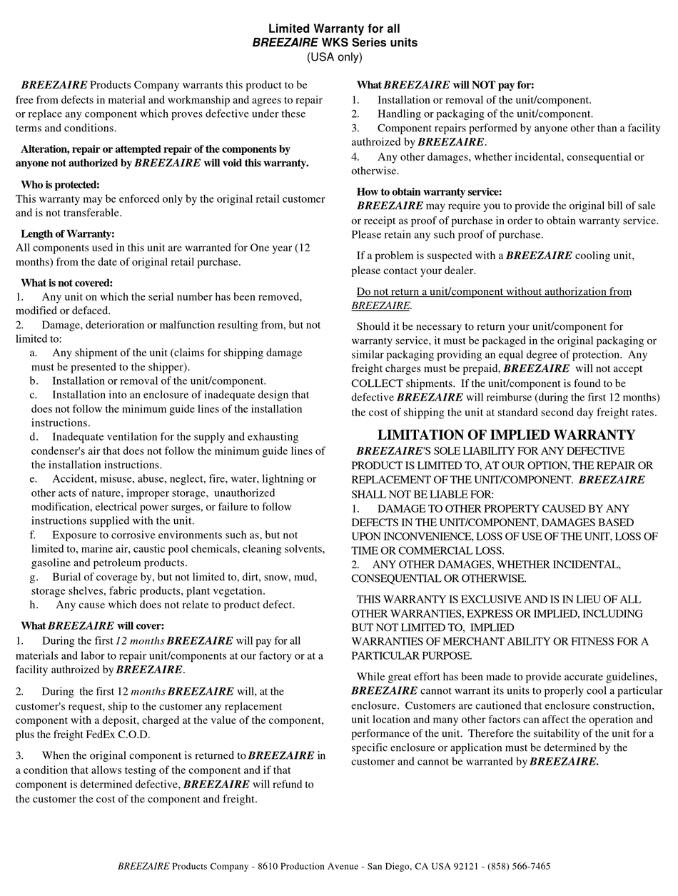 BREEZAIRE WKS2200 WINE COOLER WARRANTY ManualsLib