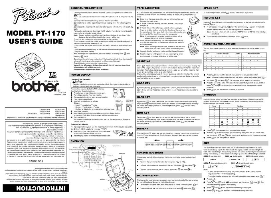 BROTHER P-TOUCH PT-1170 USER MANUAL Pdf Download | ManualsLib
