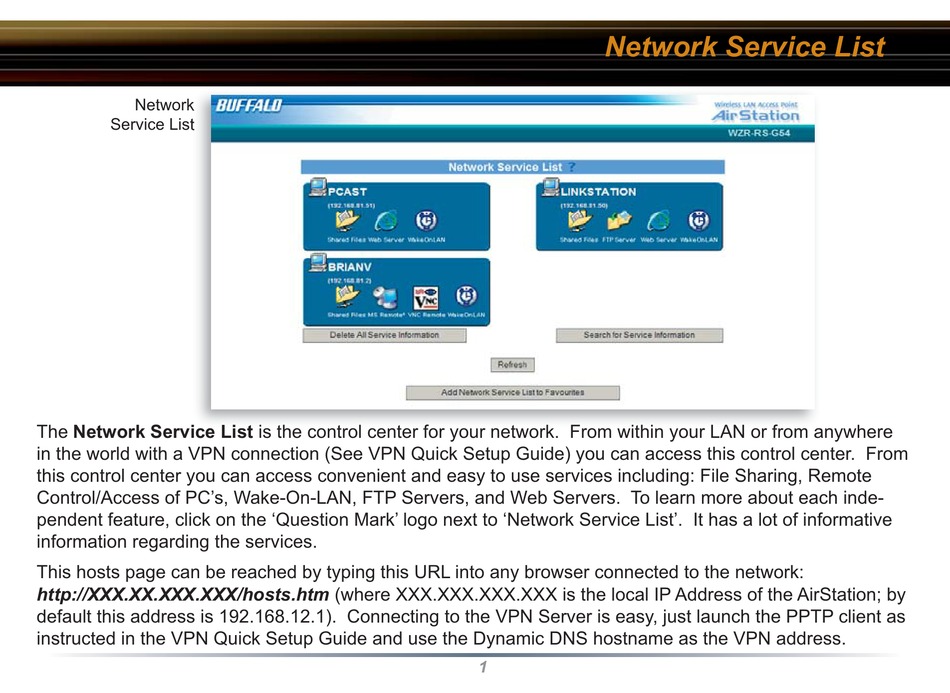 Buffalo Airstation Wzr Rs G54 Network Service List Pdf Download Manualslib