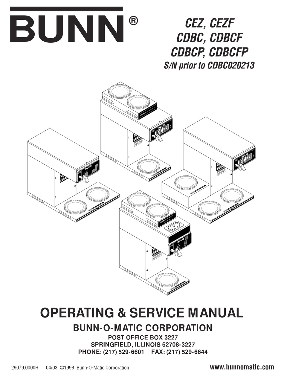 BUNN CDBC COFFEE MAKER OPERATING & SERVICE MANUAL ManualsLib