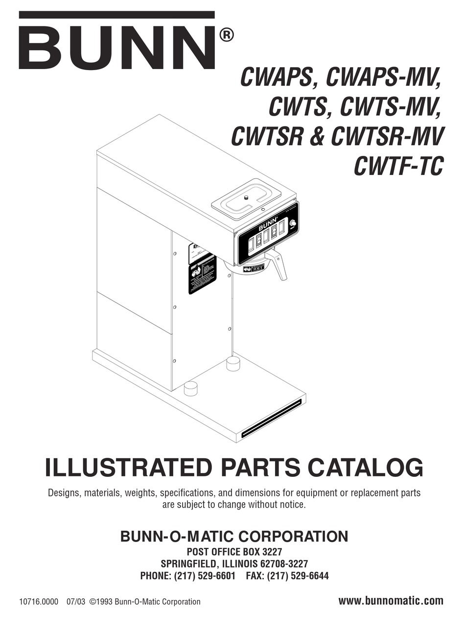 BUNN CWAPS COFFEE MAKER ILLUSTRATED PARTS CATALOG | ManualsLib