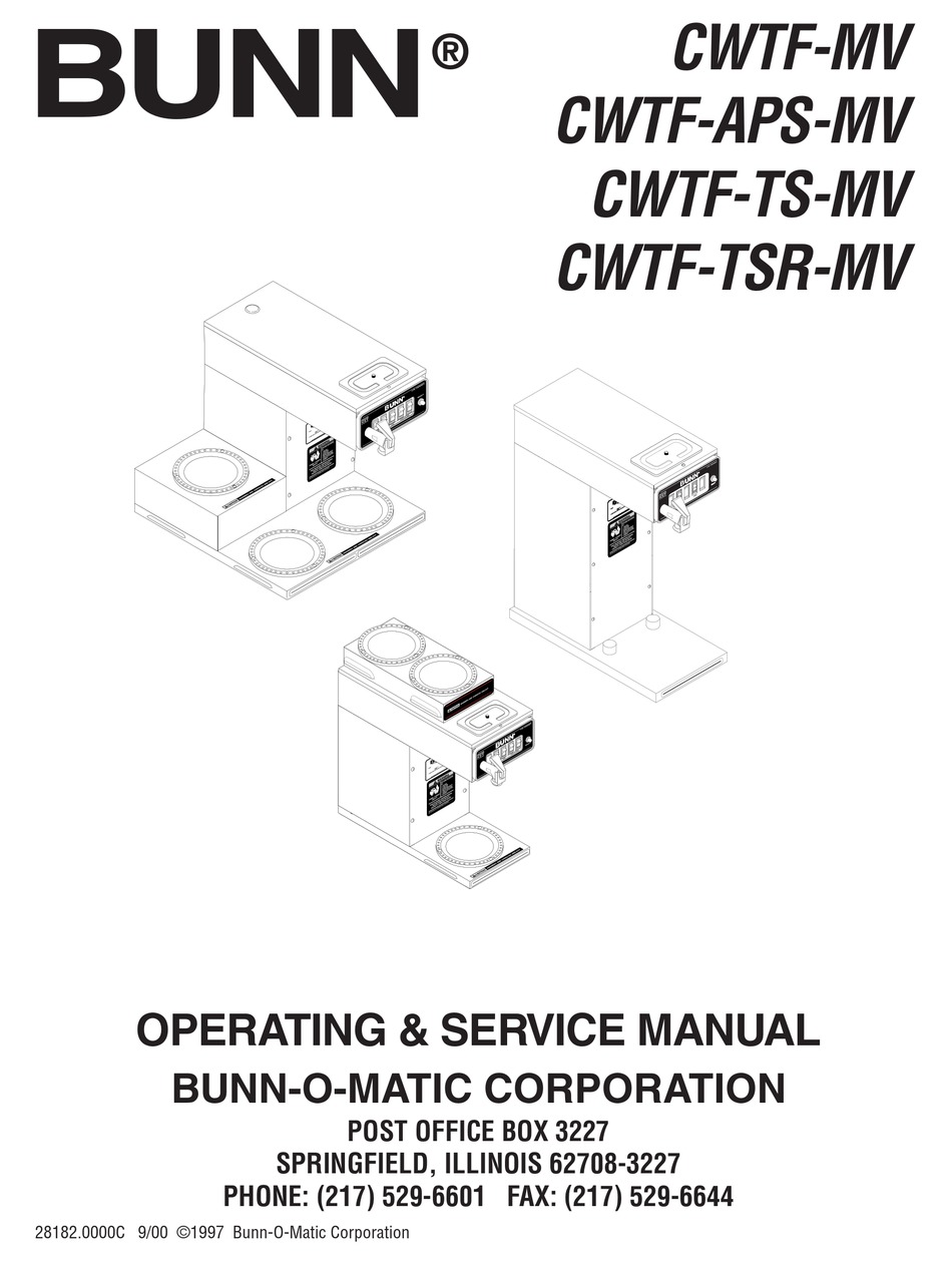 Bunn Cwtf Aps Mv Coffee Maker Operating Service Manual Manualslib
