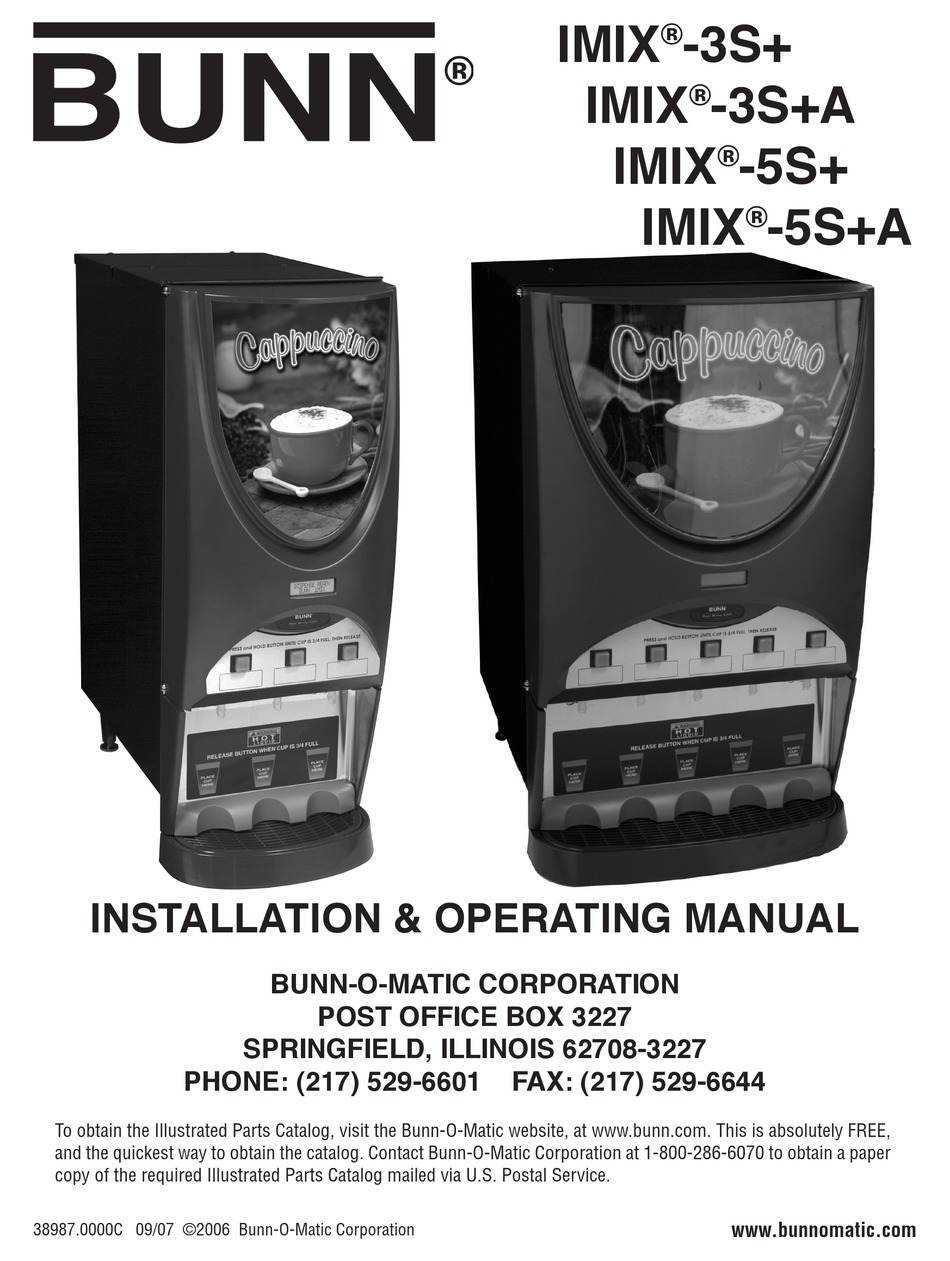 BUNN IMIX-3S+ INSTALLATION AND OPERATING MANUAL Pdf Download | ManualsLib