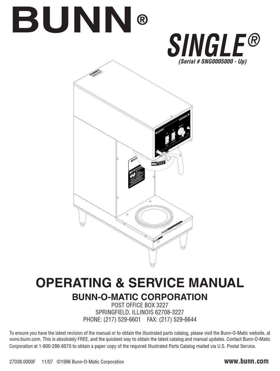 BUNN SINGLE COFFEE MAKER OPERATING & SERVICE MANUAL ManualsLib