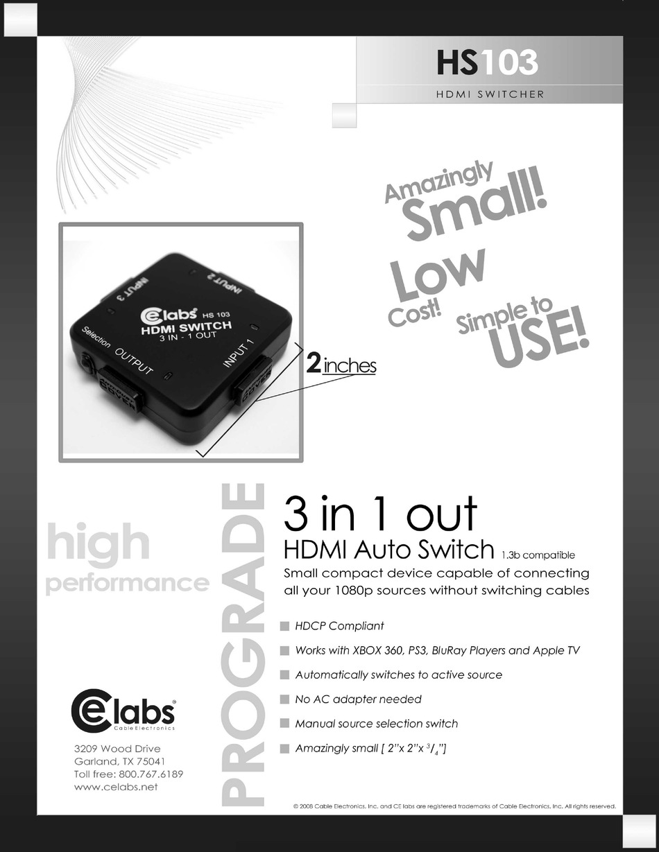 CE LABS HS103 SWITCH SPECIFICATIONS ManualsLib
