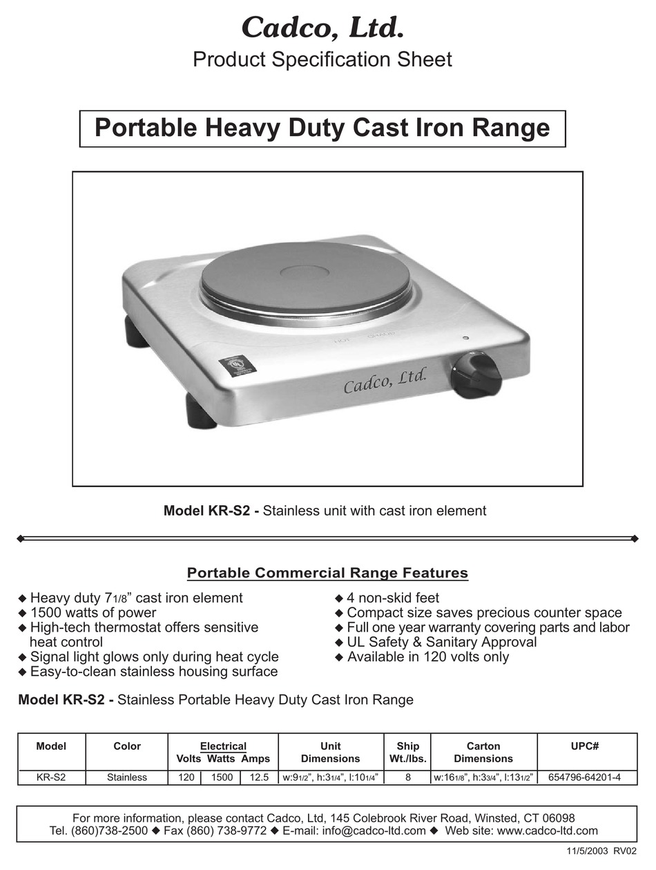 Cadco KR-S2 Portable Hot Plate Countertop
