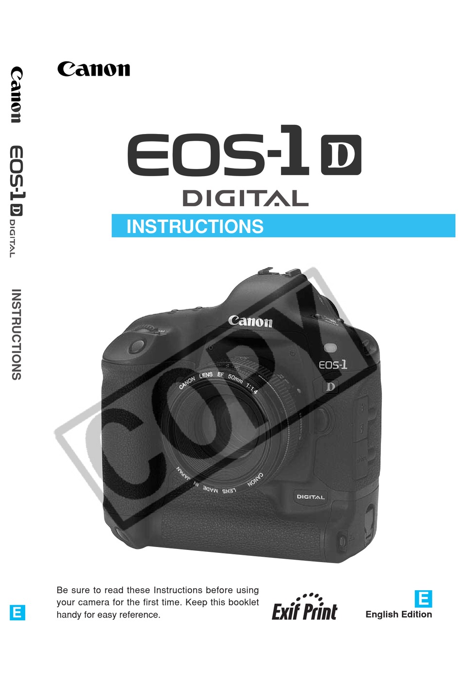 CANON EOS 1D DIGITAL CAMERA INSTRUCTIONS MANUAL | ManualsLib