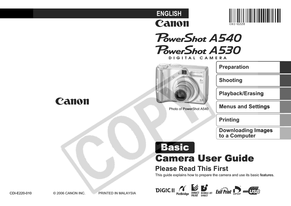 CANON POWERSHOT A530 BASIC USER'S MANUAL Pdf Download | ManualsLib