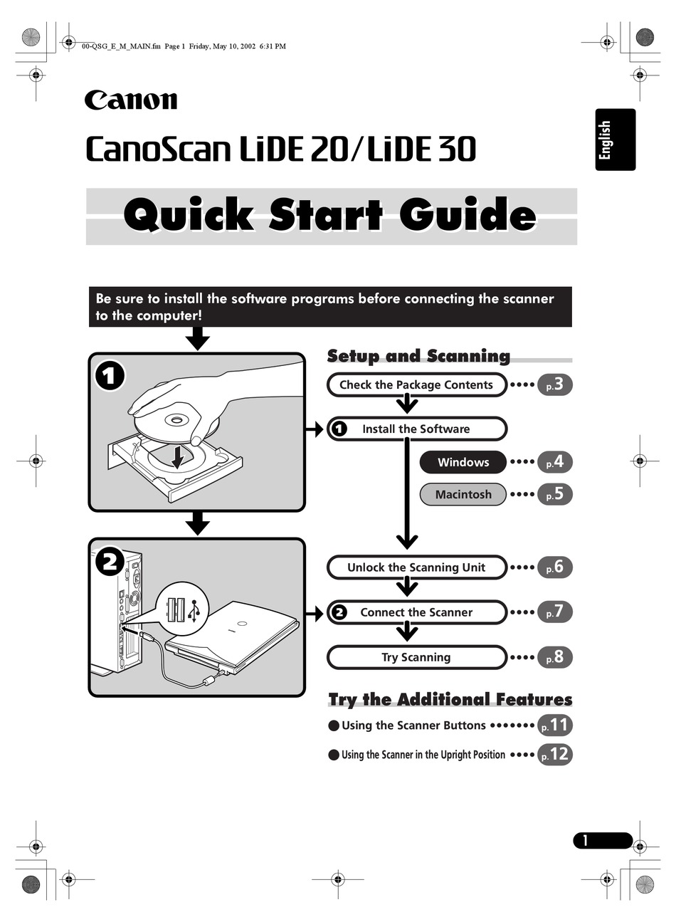 CANON CANOSCAN LIDE 20 SCANNER QUICK START MANUAL | ManualsLib