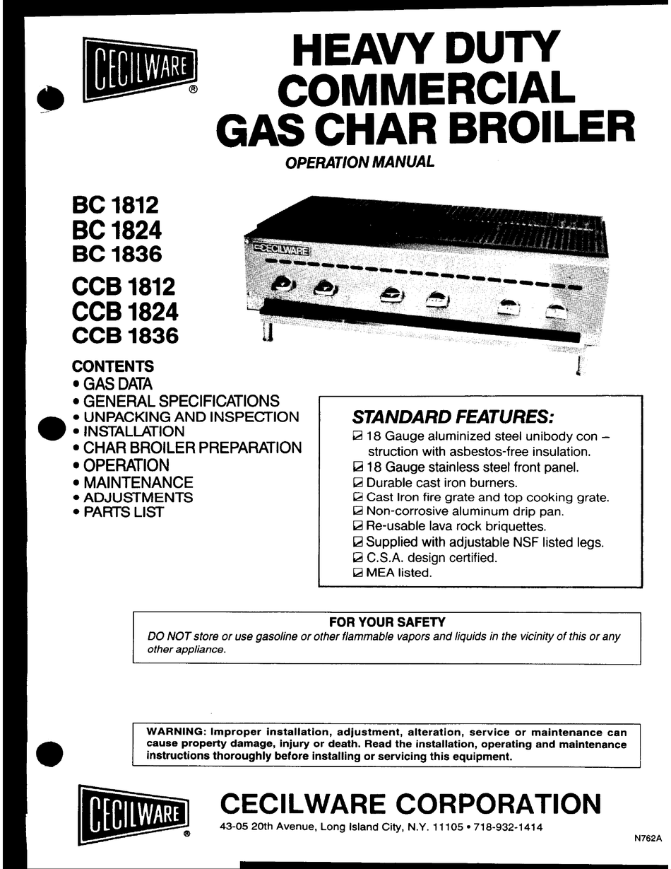 CECILWARE BC 1812 GRILL OPERATION MANUAL ManualsLib