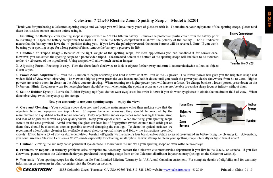 CELESTRON 52201 TELESCOPE USER MANUAL ManualsLib