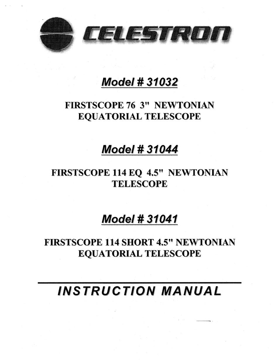 CELESTRON FIRSTSCOPE 114EQ TELESCOPE USER MANUAL ManualsLib