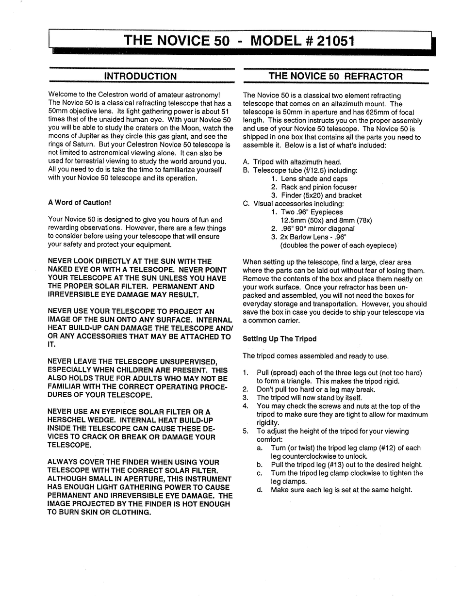 CELESTRON NOVICE 50 TELESCOPE USER MANUAL ManualsLib